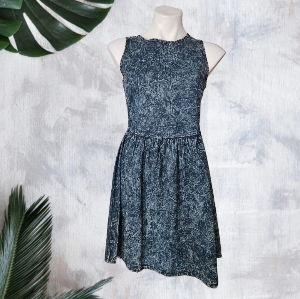 Sugar Rain Blue Pleated A-Line Sleeveless Dress